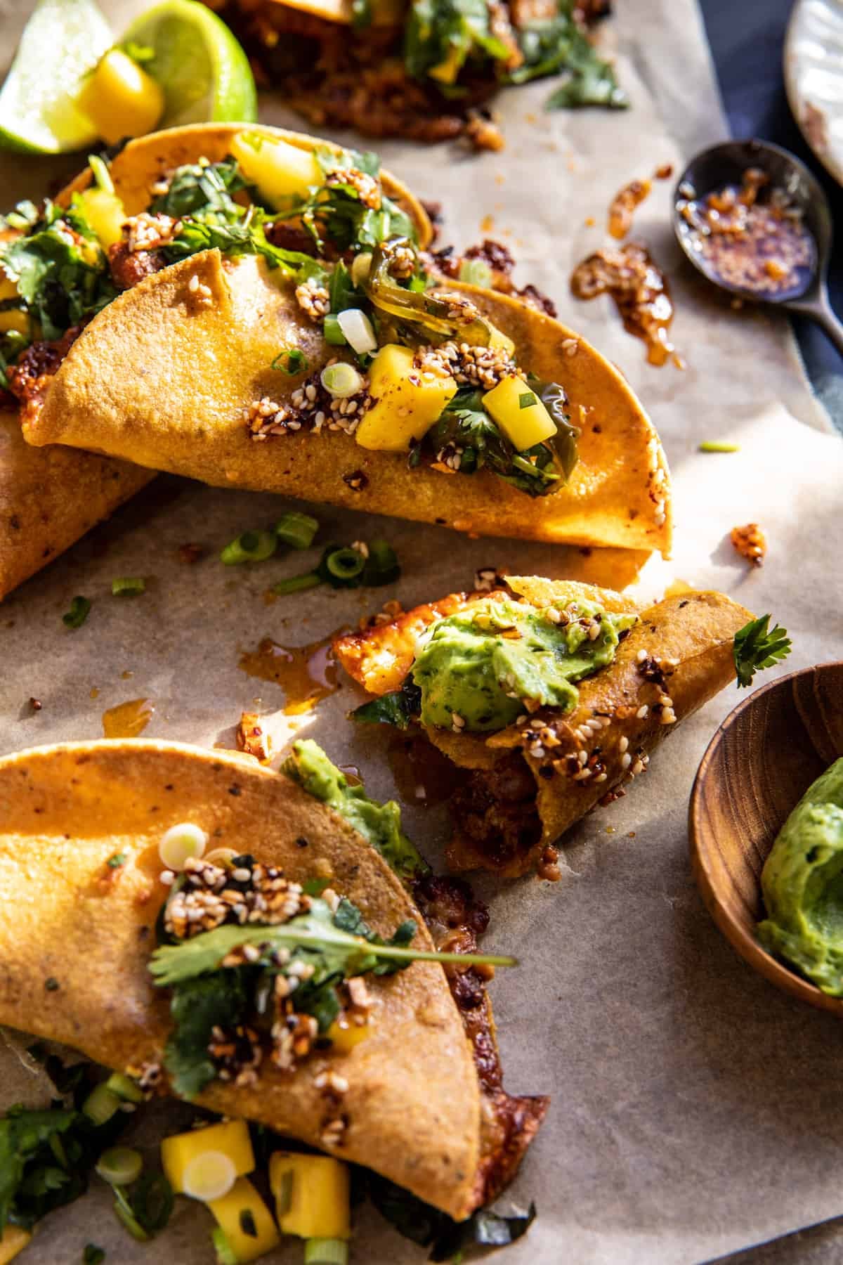 Chili Crisp Chicken Tacos with Spicy Mango Salsa | halfbakedharvest.com