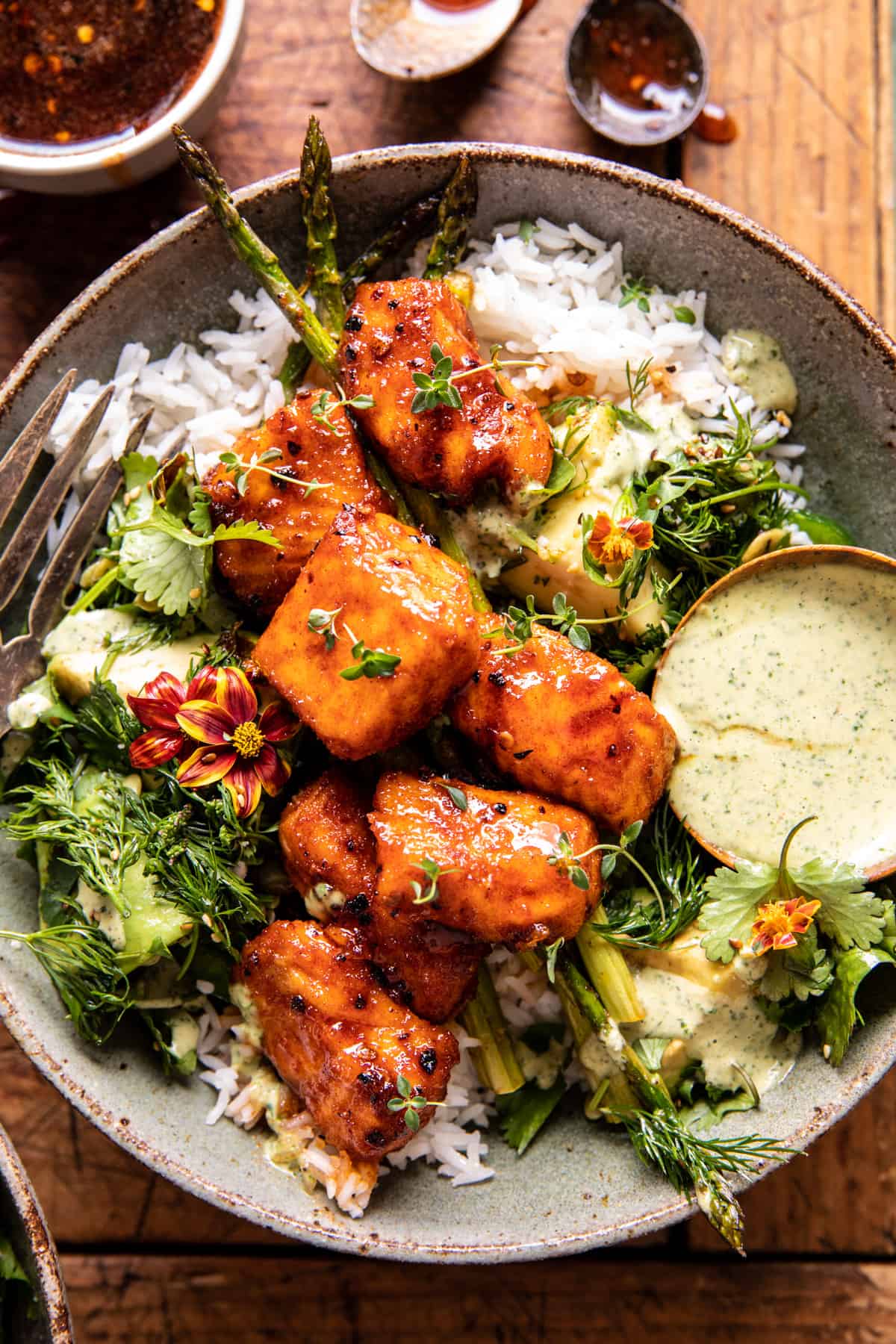 Hot Honey Crispy Salmon Bowls | halfbakedharvest.com