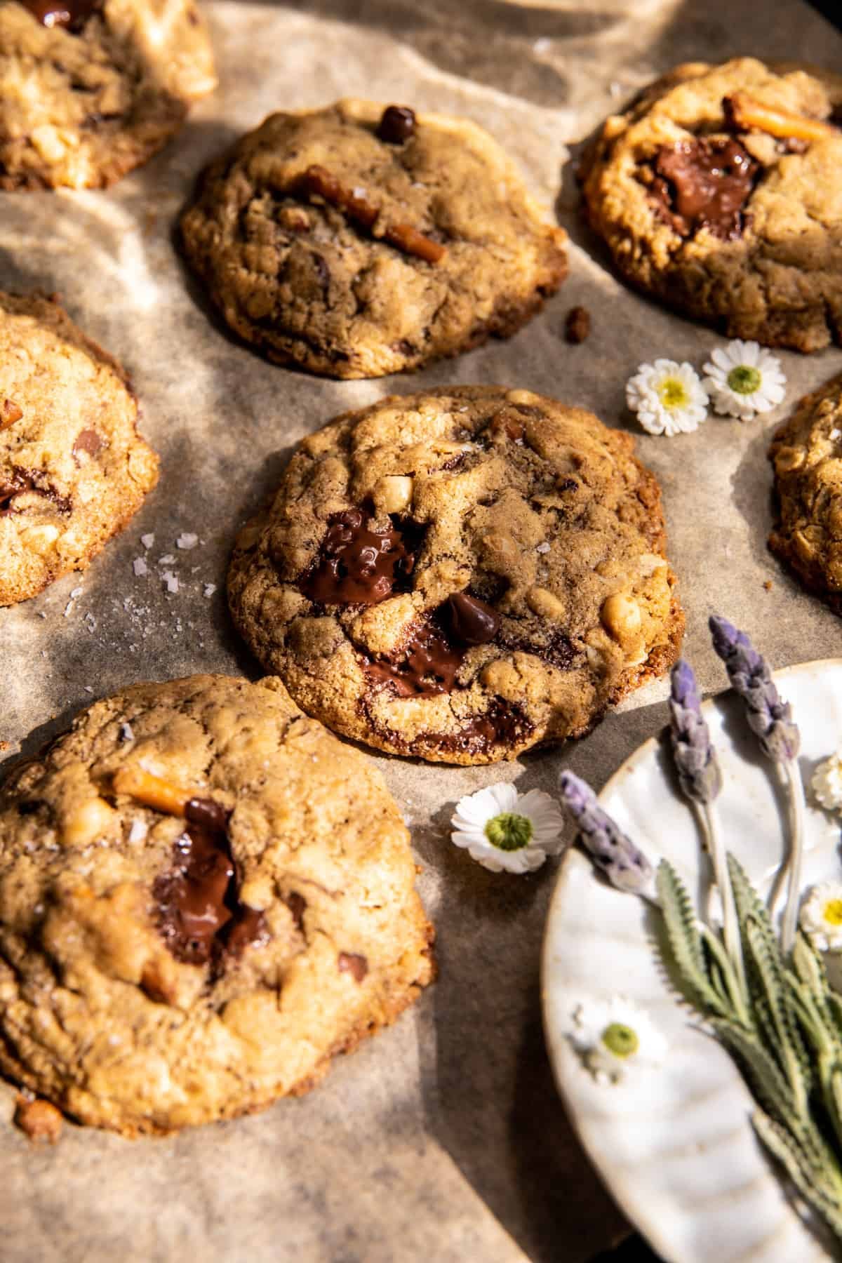 Wholesome Peanut Butter Pretzel Chocolate Chip Cookies | halfbakedharvest.com