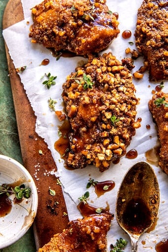 Baked Crunchy Pretzel Honey Balsamic Chicken | halfbakedharvest.com