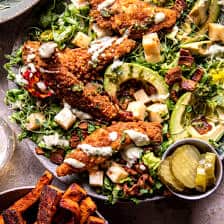 Black Pepper Pretzel Chicken And Avocado Bacon Salad halfbakedharvest.com