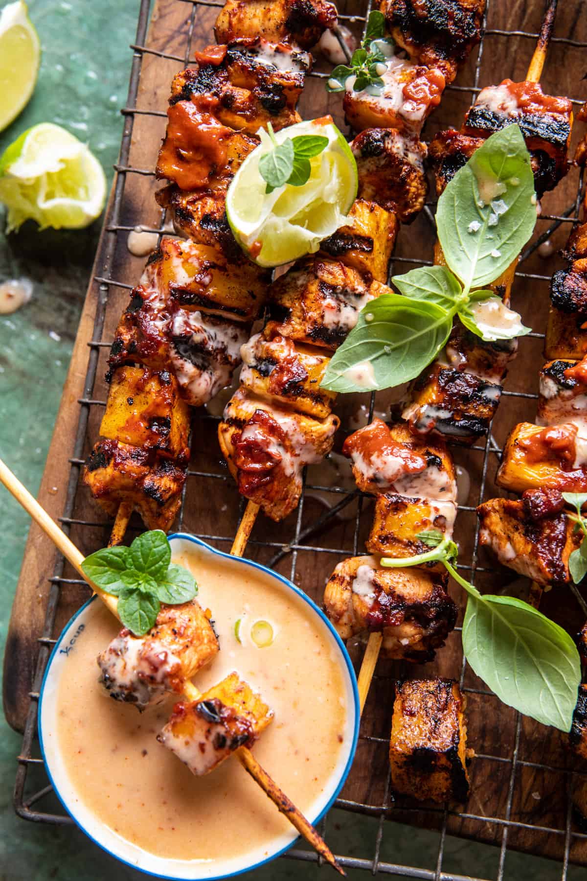 Chipotle Pineapple Bang Bang Chicken Skewers | halfbakedharvest.com