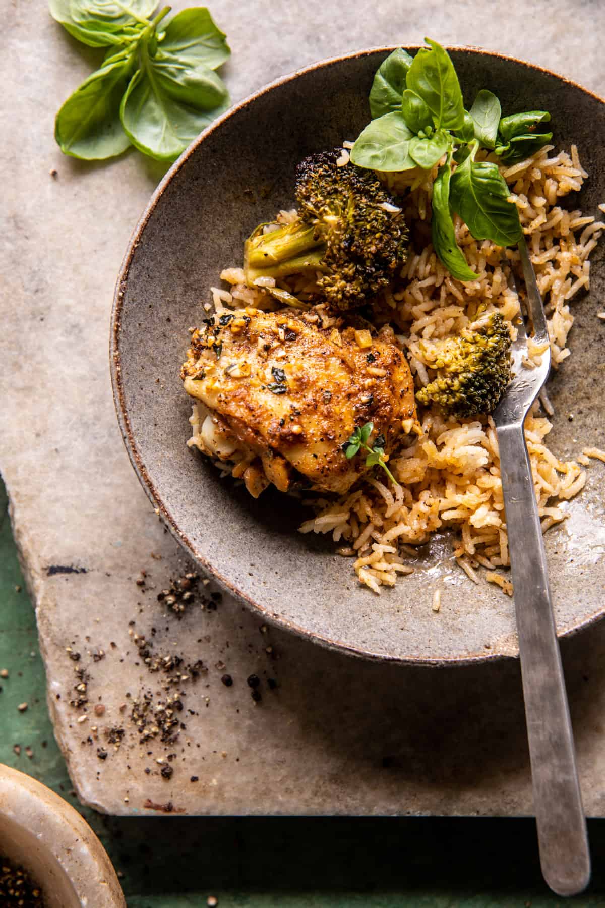 One Pan Lemon Pepper Yogurt Chicken and Rice | halfbakedharvest.com