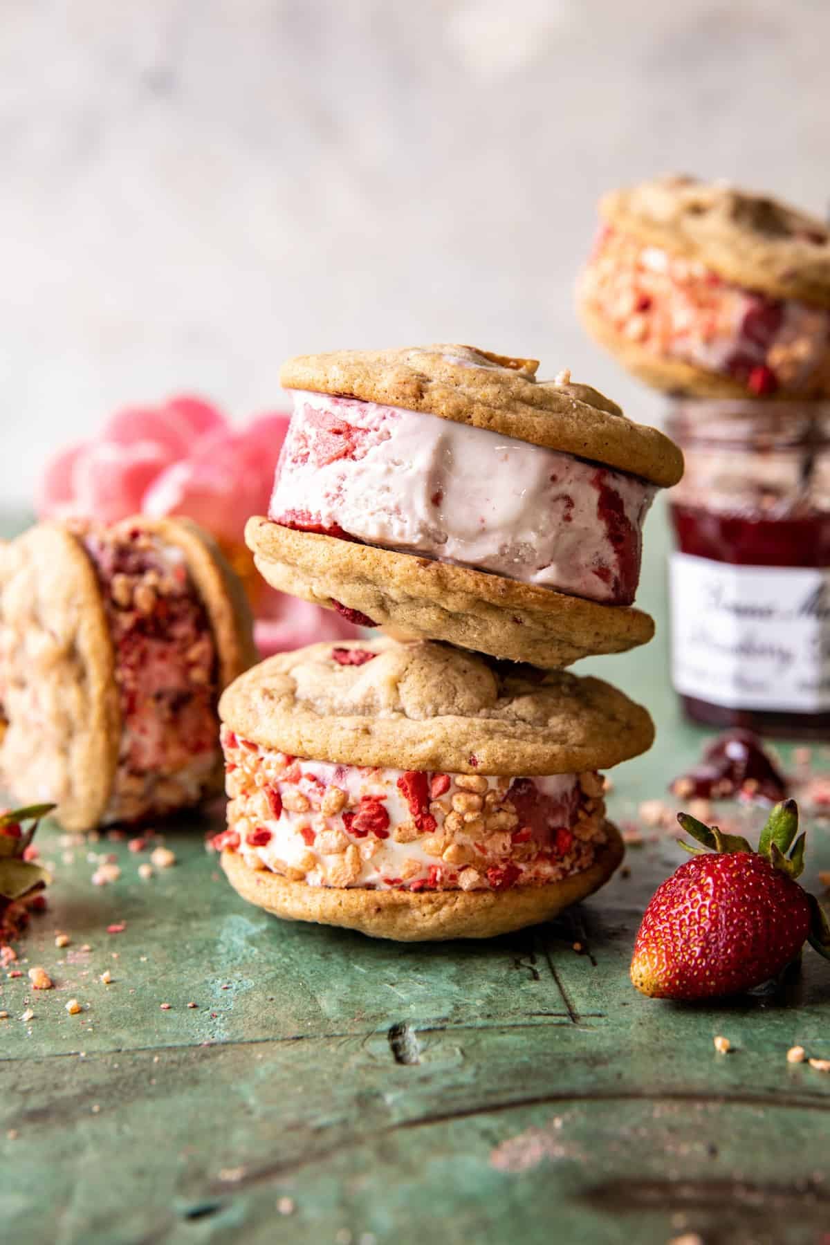 Strawberry Pretzel Cookie Ice Cream Sandwiches | halfbakedharvest.com