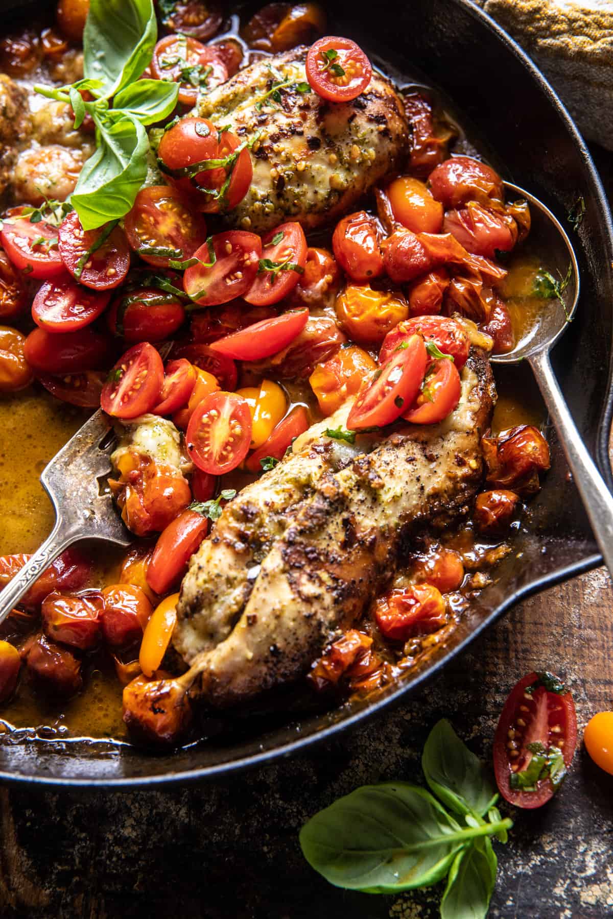 Cheesy Tomato Basil Stuffed Chicken | halfbakedharvest.com