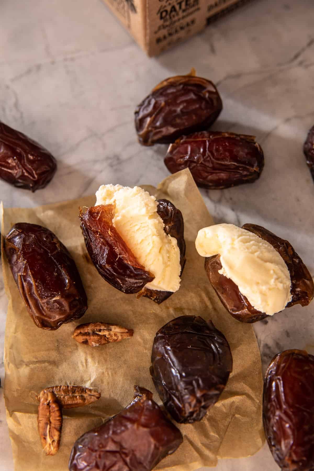 Chocolate Peanut Butter Ice Cream Stuffed Dates | halfbakdharvest.com