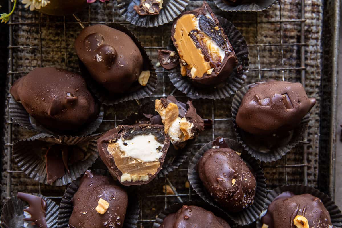 Chocolate Peanut Butter Ice Cream Stuffed Dates | halfbakdharvest.com