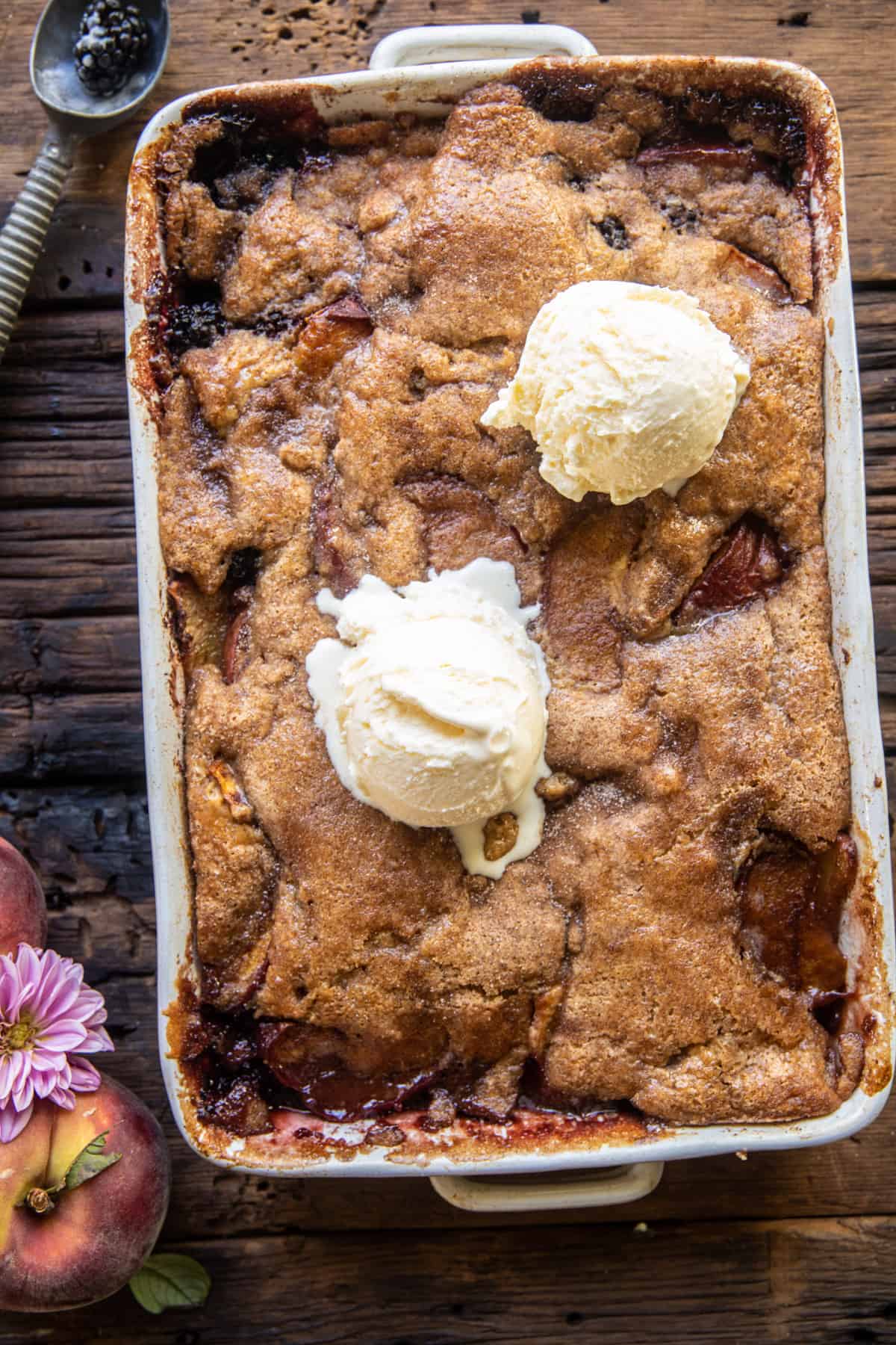 Easy Ginger Blackberry Peach Cobbler | halfbakedharvest.com