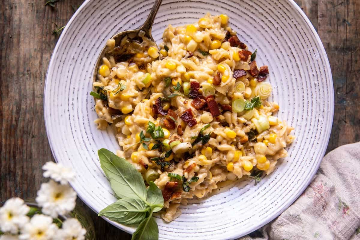 One Pot Cheesy Creamed Corn Orzo | halfbakedharvest.com