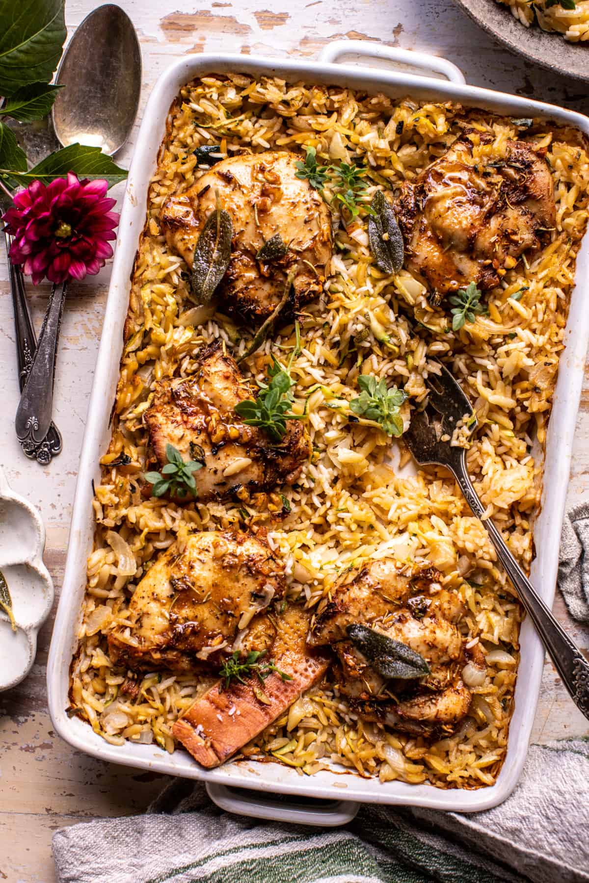 One Pan Herb Butter Chicken and Zucchini Rice Pilaf | halfbakedharvest.com