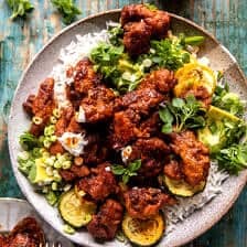 Sheet Pan Hot Honey Garlic Chicken and Zucchini | halfbakedharvest.com