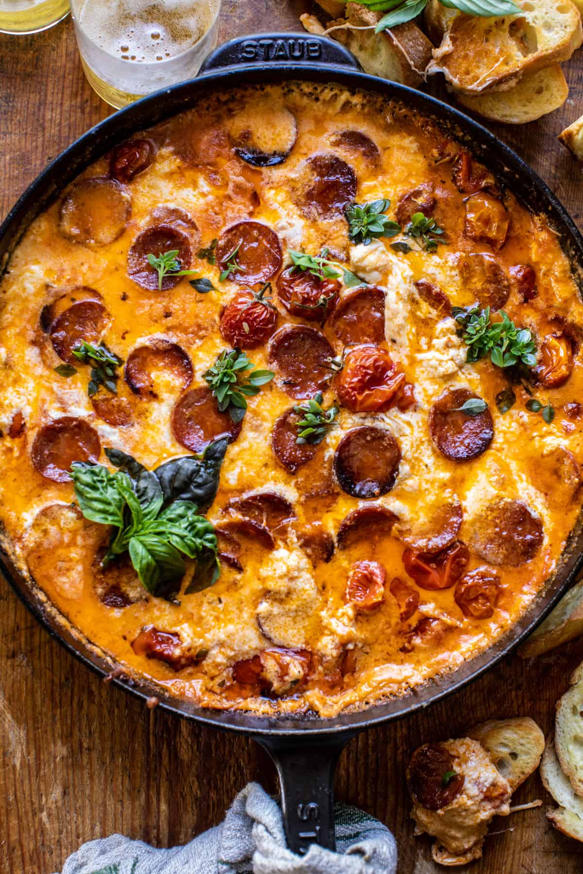 Tomato Burrata Pepperoni Pizza Dip | halfbakedharvest.com