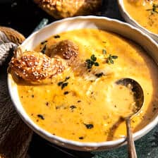 Brie and Cheddar Butternut Squash Beer Soup | halfbakedharvest.com