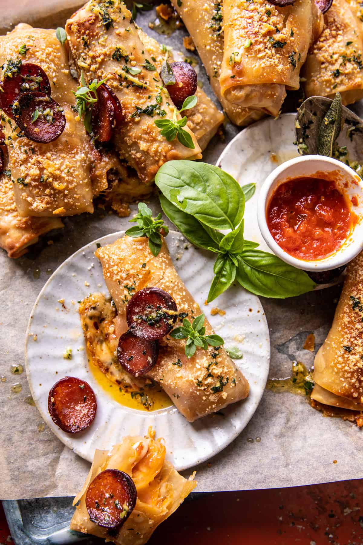 Garlic Butter Pizza Egg Rolls | halfbakedharvest.com