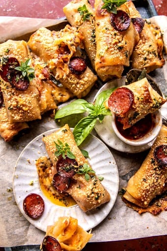 Garlic Butter Pizza Egg Rolls | halfbakedharvest.com