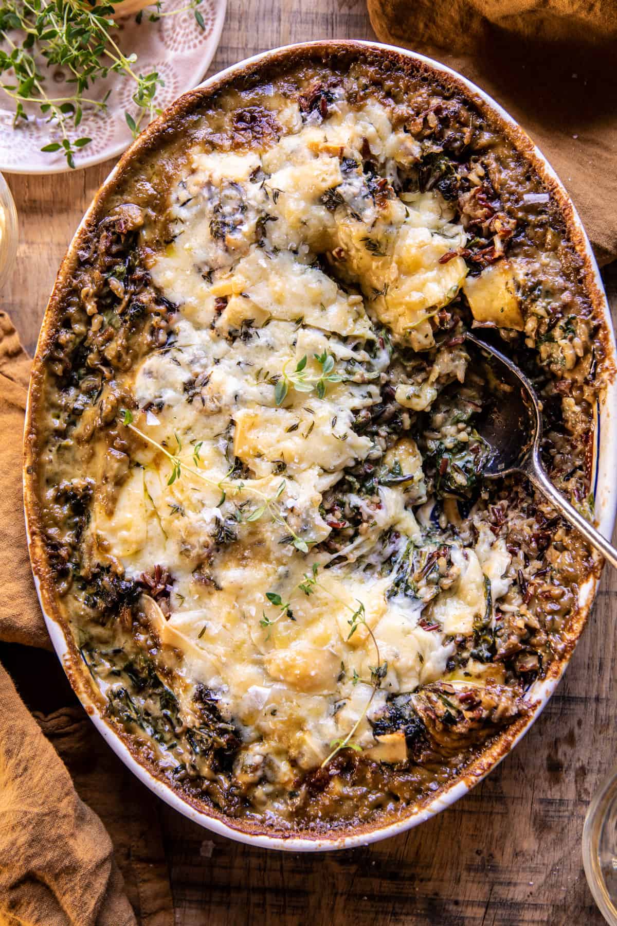 Creamed Spinach and Wild Rice Casserole | halfbakedharvest.com