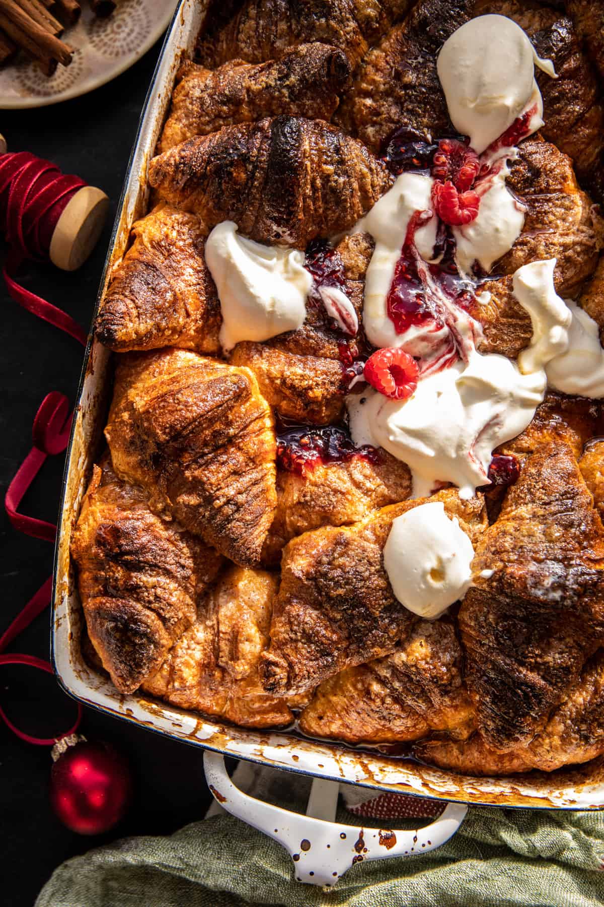 Overnight Baked Eggnog Brûlée Croissant French Toast | halfbakedharvest.com