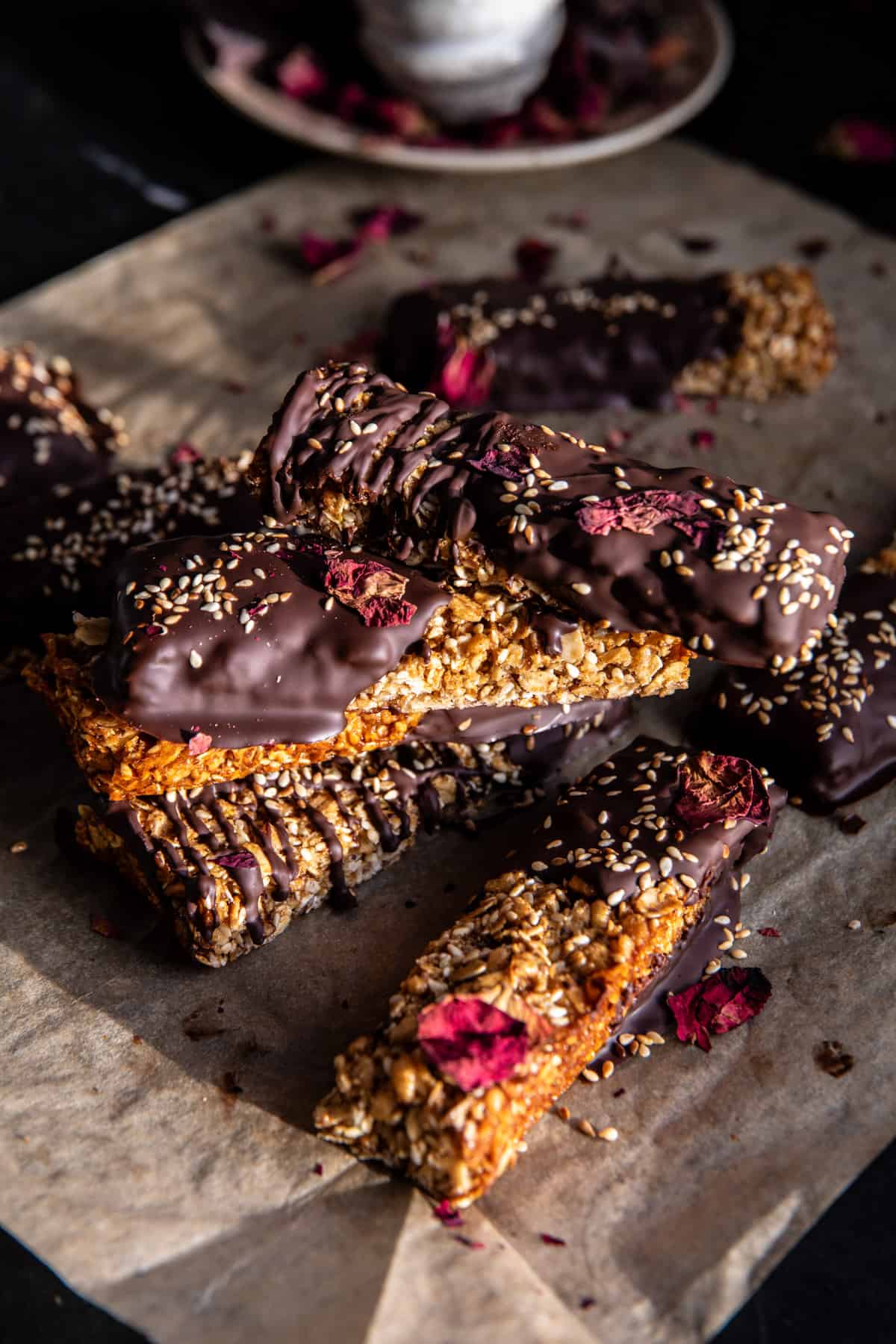 Chocolate Dipped Sesame Oatmeal Bars | halfbakedharvest.com