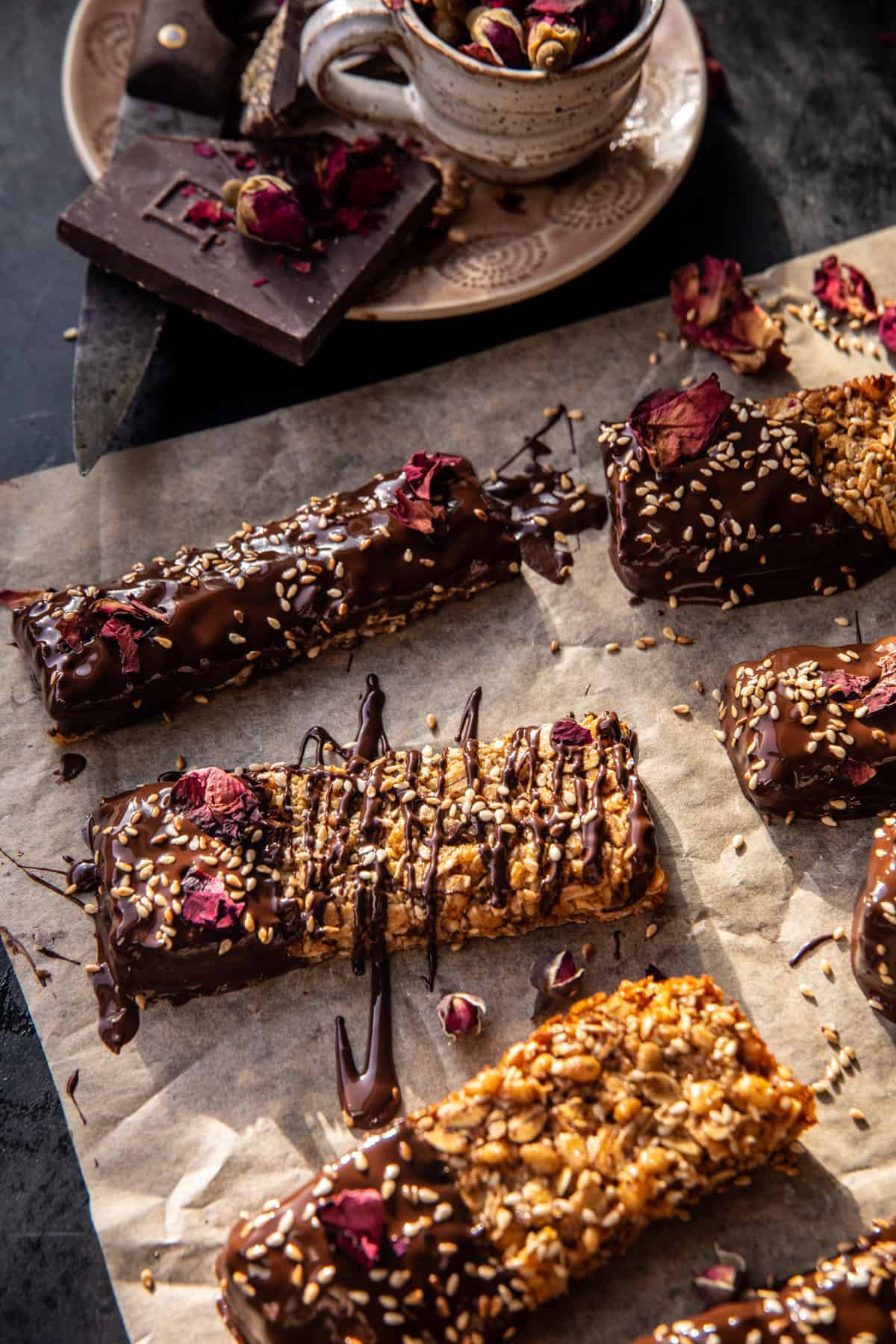 Chocolate Dipped Sesame Oatmeal Bars | halfbakedharvest.com