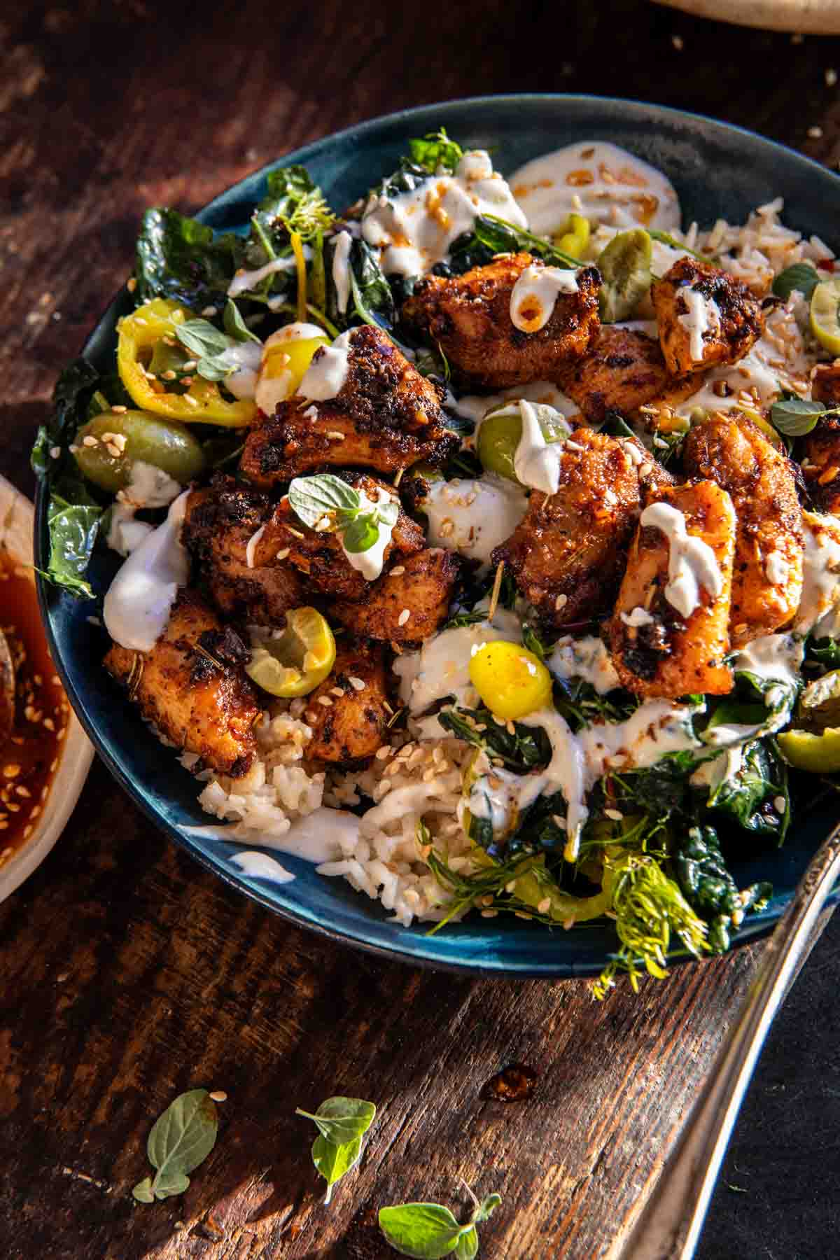 Greek Chicken Bowls with Tahini Feta Sauce | halfbakedharvest.com