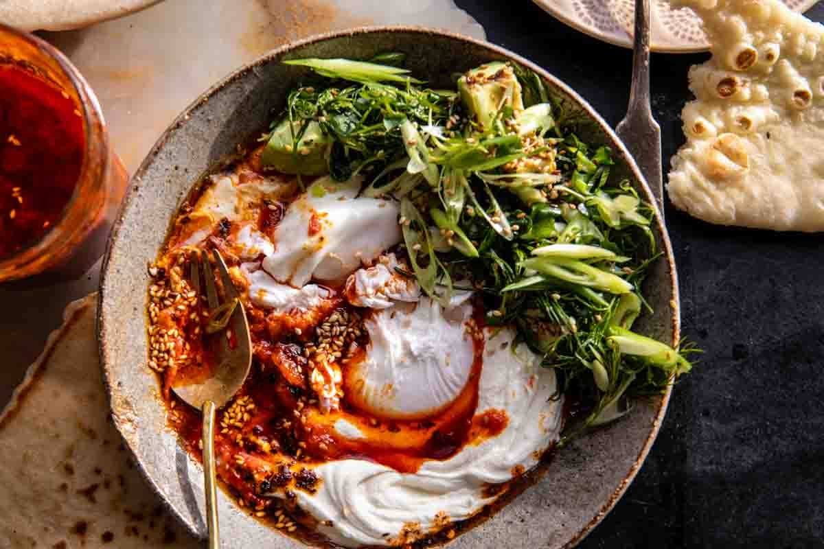 Harissa Eggs in Whipped Goat Cheese | halfbakedharvest.com