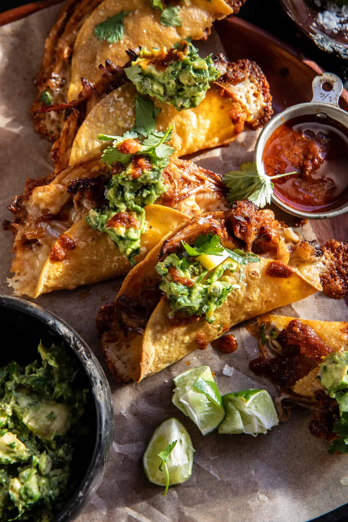 Crispy Carnitas Tacos with Roasted Jalapeño Lime Avocado | halfbakedharvest.com