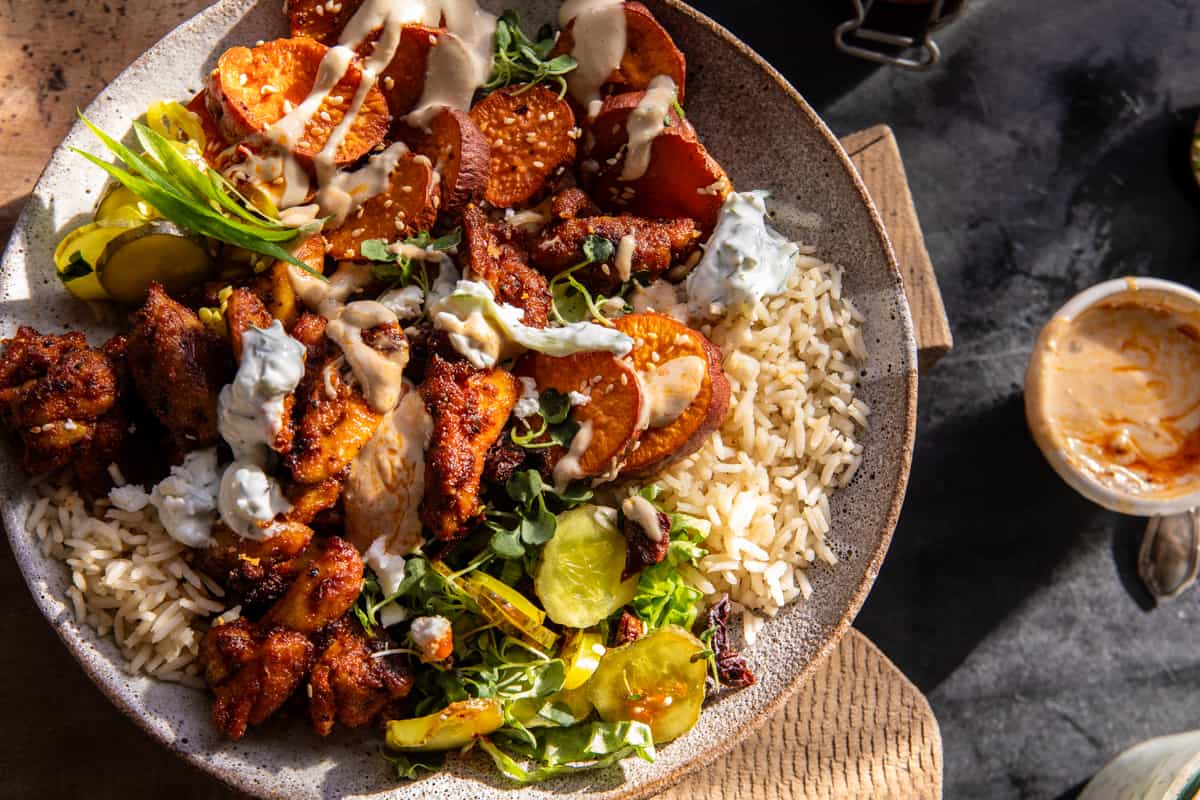 Sheet Pan Chicken Tzatziki and Sweet Potatoes | halfbakedharvest.com