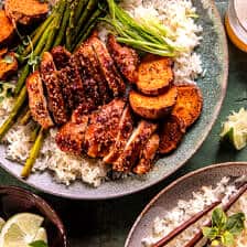 Sheet Pan Sesame Miso Chicken with Coconut Rice | halfbakedharvest.com