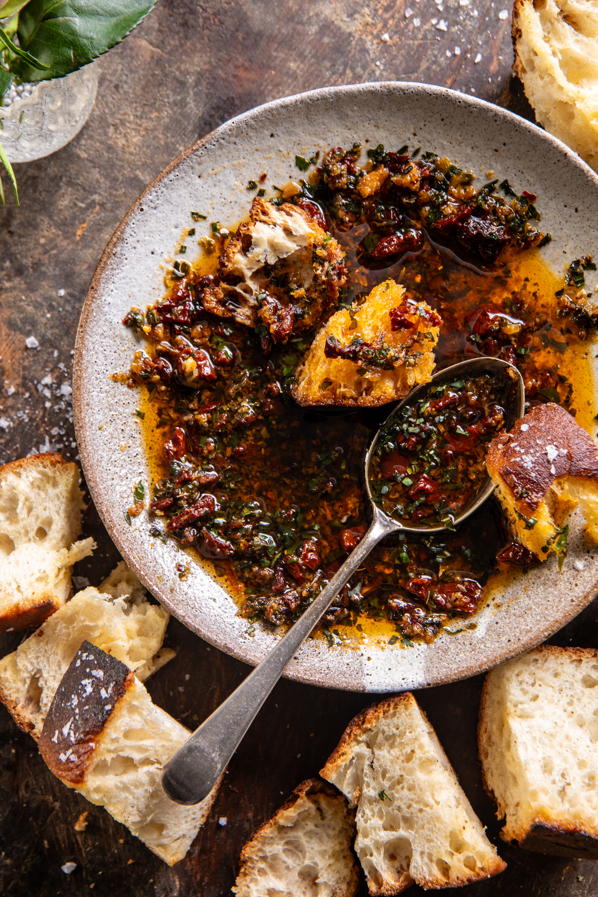 Sun-Dried Tomato Garlic Olive Oil Dip | halfbakedharvest.com