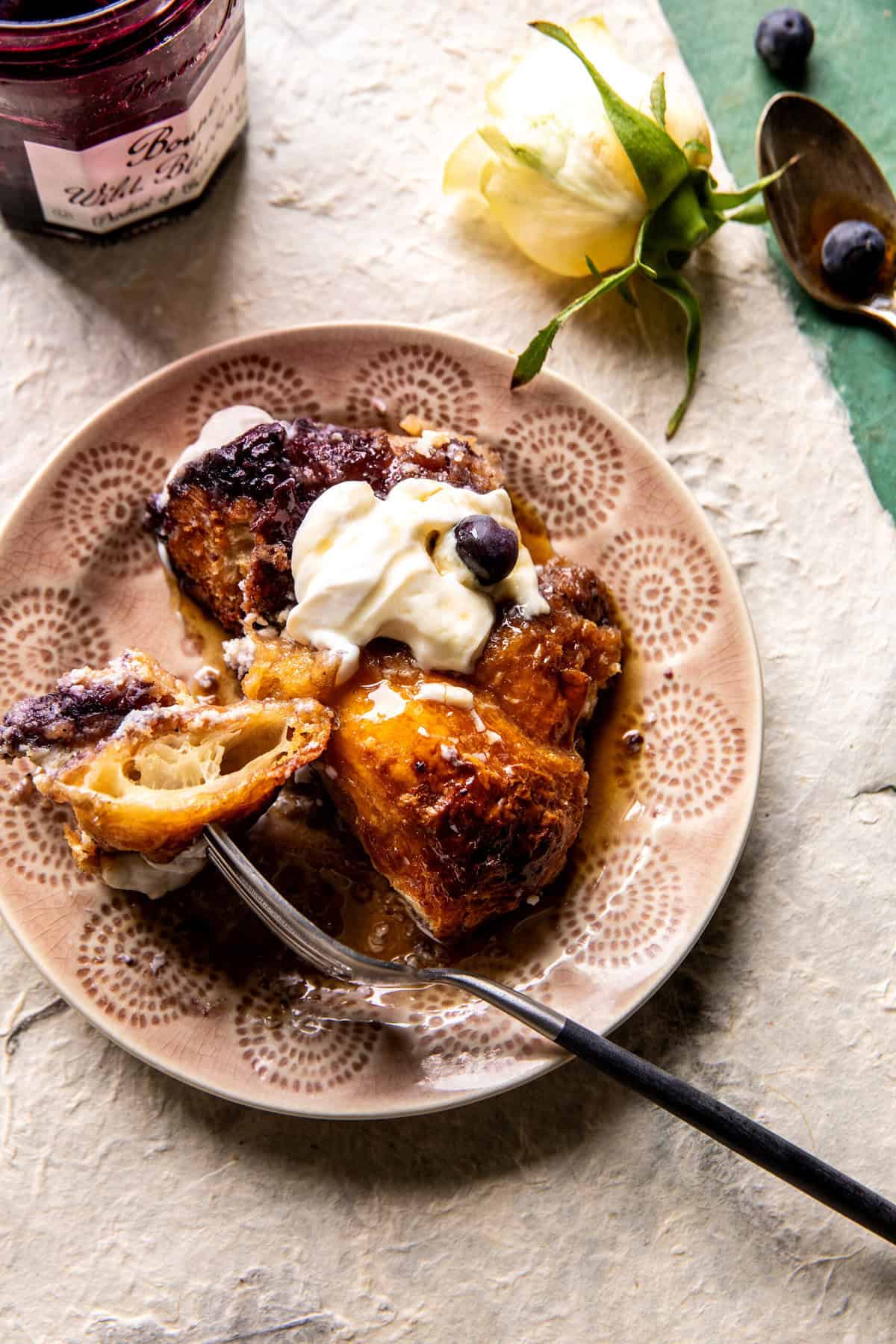 Blueberry Croissant French Toast Bake | halfbakedharvest.com