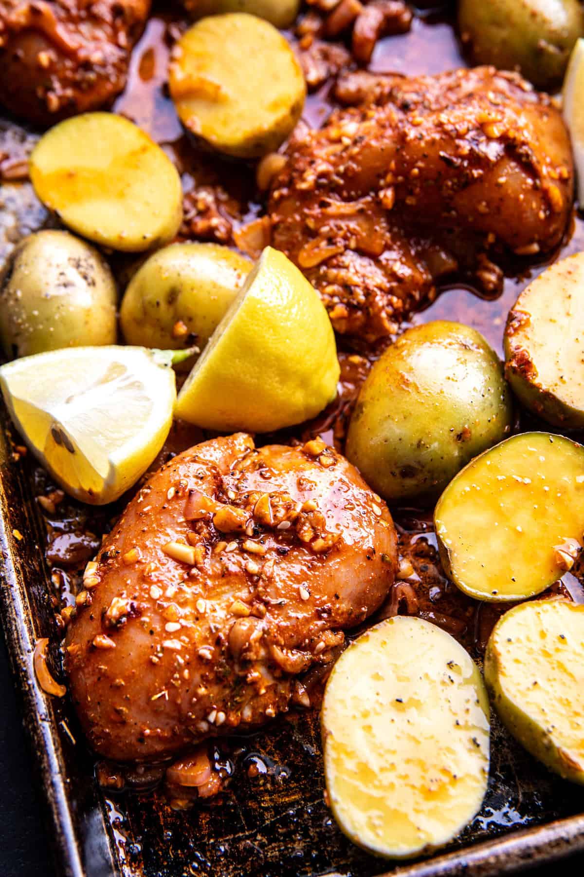 Sheet Pan Lemon Balsamic Chicken and Potatoes | halfbakedharvest.com
