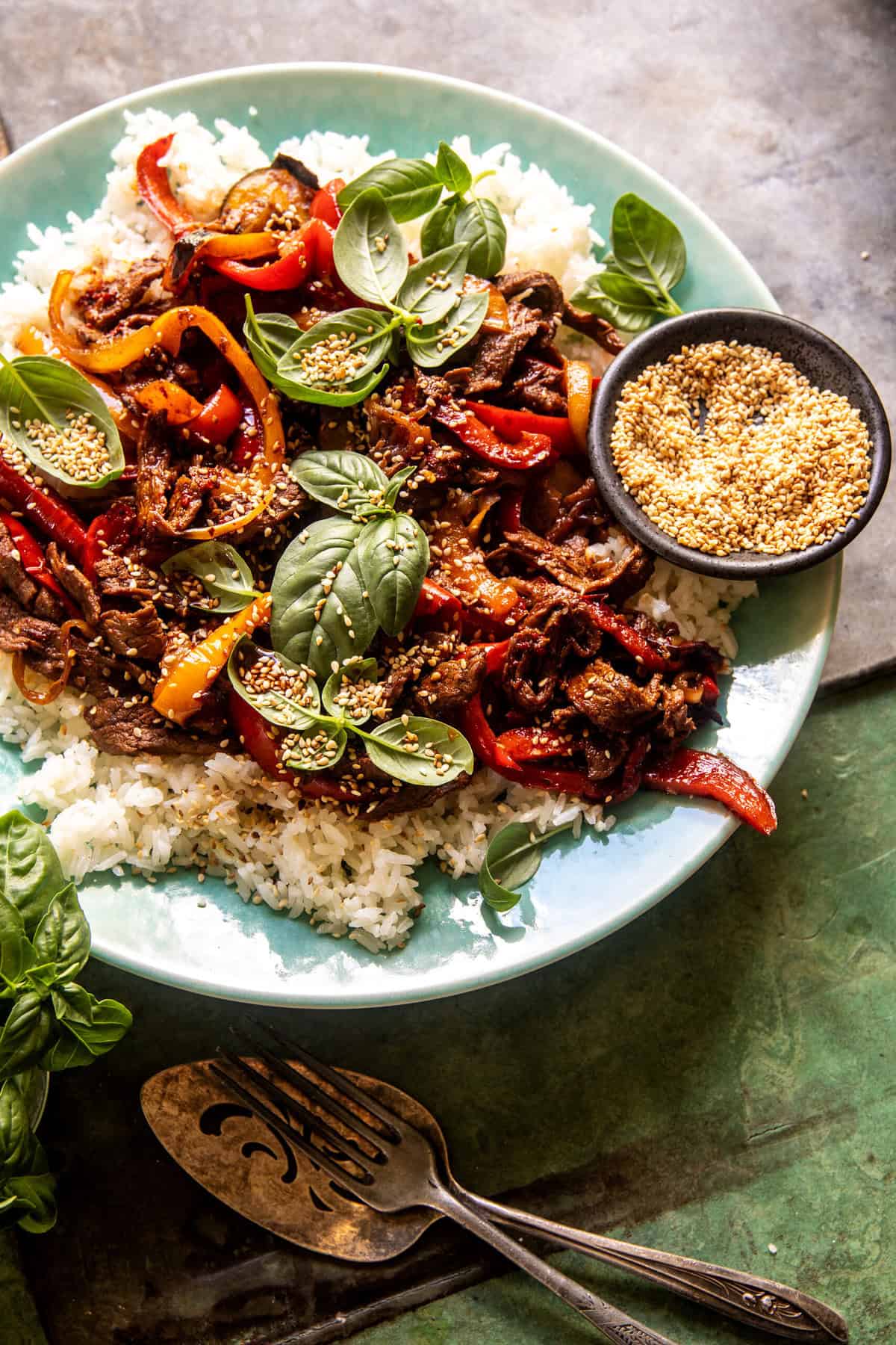 20 Minute Sesame Basil Beef Stir Fry | halfbakedharvest.com