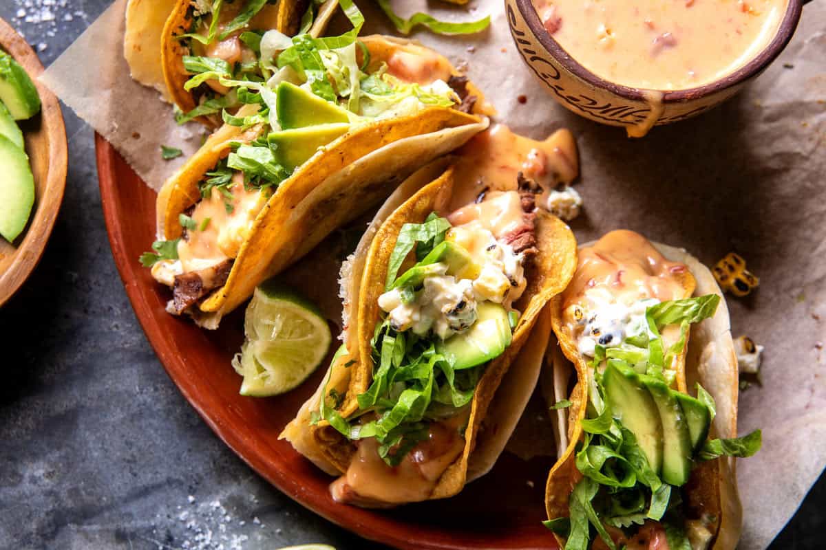 Queso Steak and Elote Tacos | halfbakedharvest.com