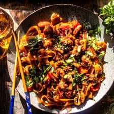 20 minute Crispy Garlic Chicken Noodles | halfbakedharvest.com