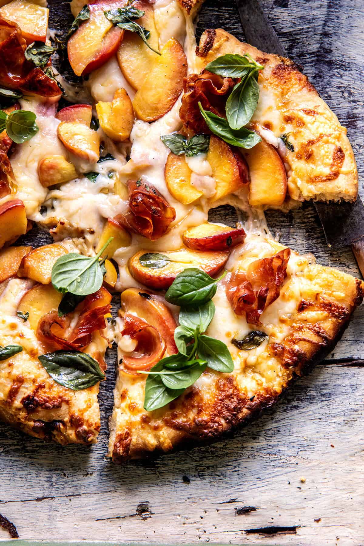 3 Cheese Prosciutto Peach Pizza | halfbakedharvest.com