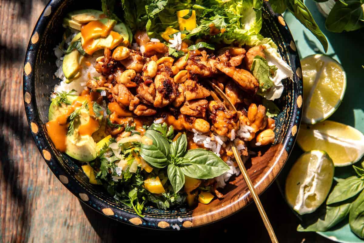 30 Minute Ginger Peanut Chicken Bowls | halfbakedharvest.com