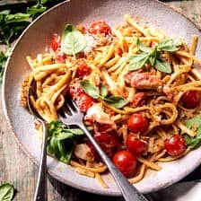 Creamy Tomato Lobster Linguine with Garlic Breadcrumbs | halfbakedharvest.com