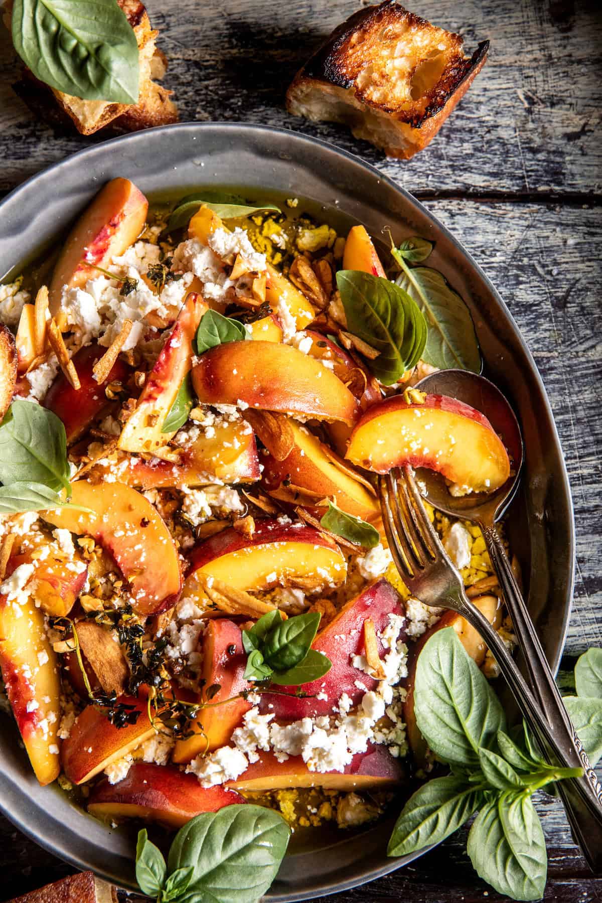 Garlic Oil Feta Dip with Peaches | halfbakedharvest.com