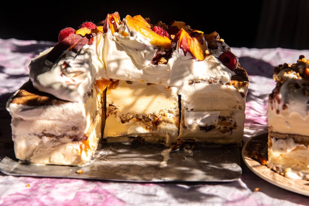 Peach Pretzel Ice Cream Cake | halfbakedharvest.com