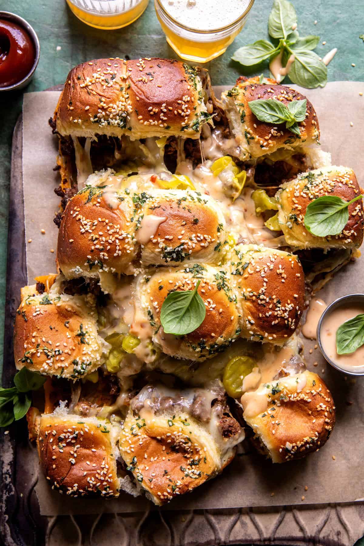 Pull Apart Cheeseburger Sliders | halfbakedharvest.com