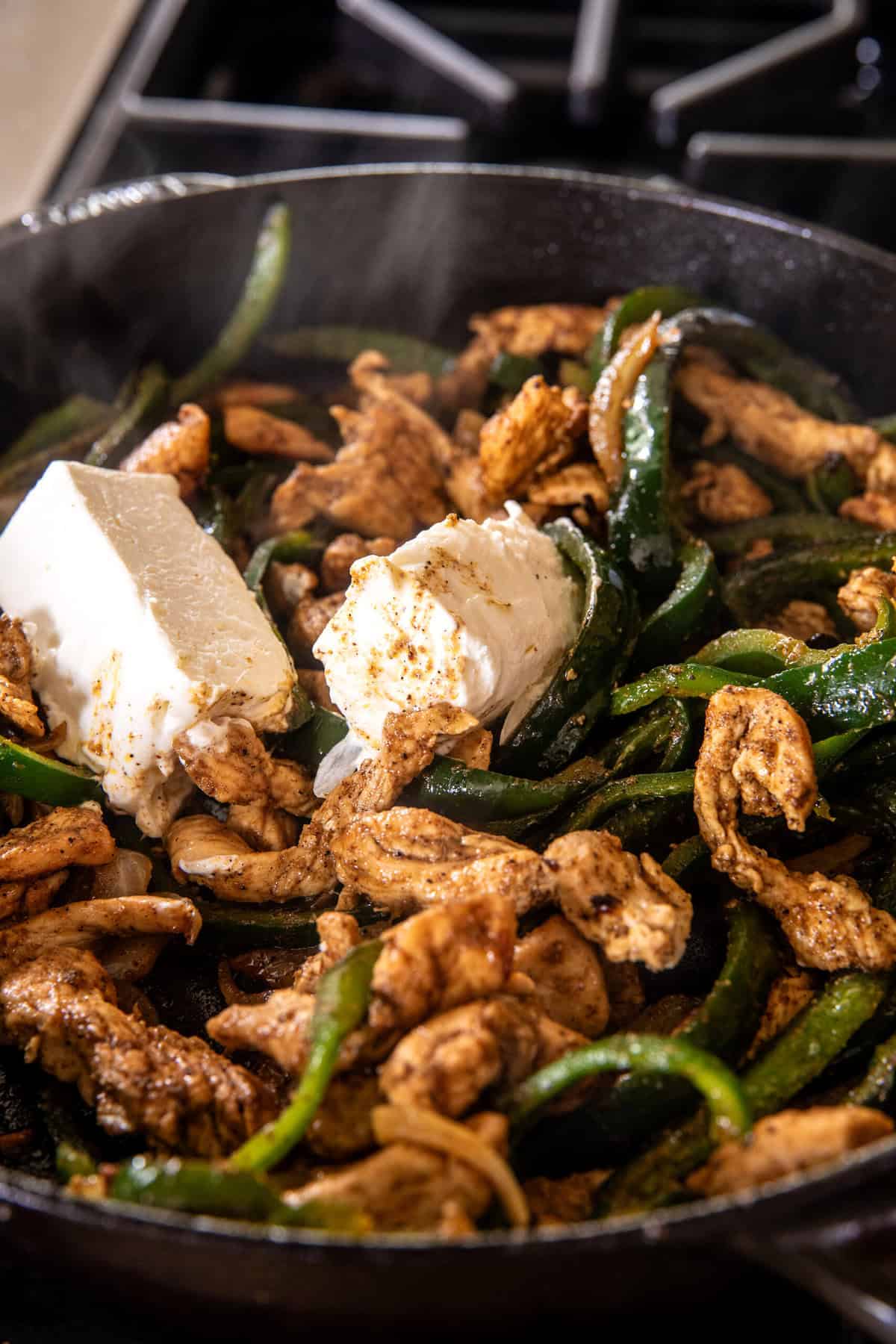 Skillet Creamy Green Chile Chicken Fajitas | halfbakedharvest.com