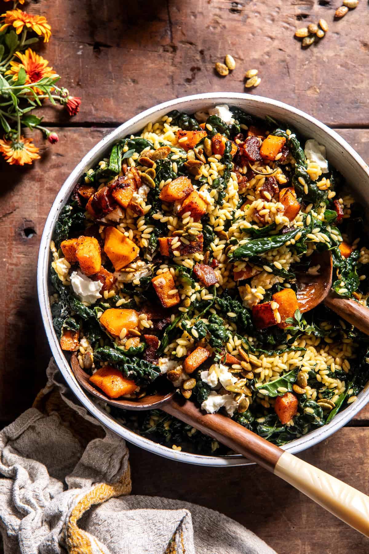 Butternut Squash Orzo Salad with Candied Bacon | halfbakedharvest.com