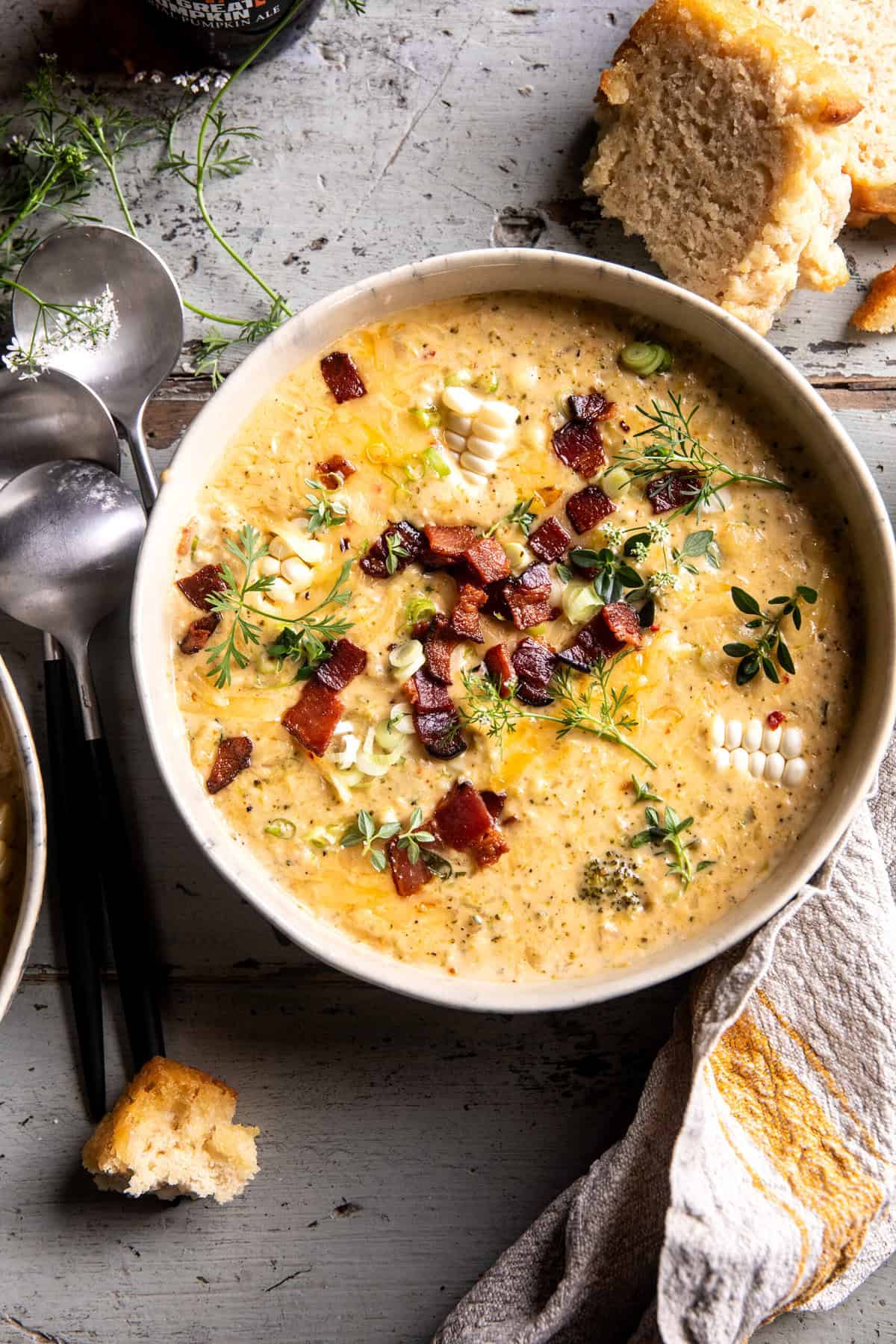 Creamy Broccoli Cheddar Chipotle Corn Chowder |halfbakedharvest.com