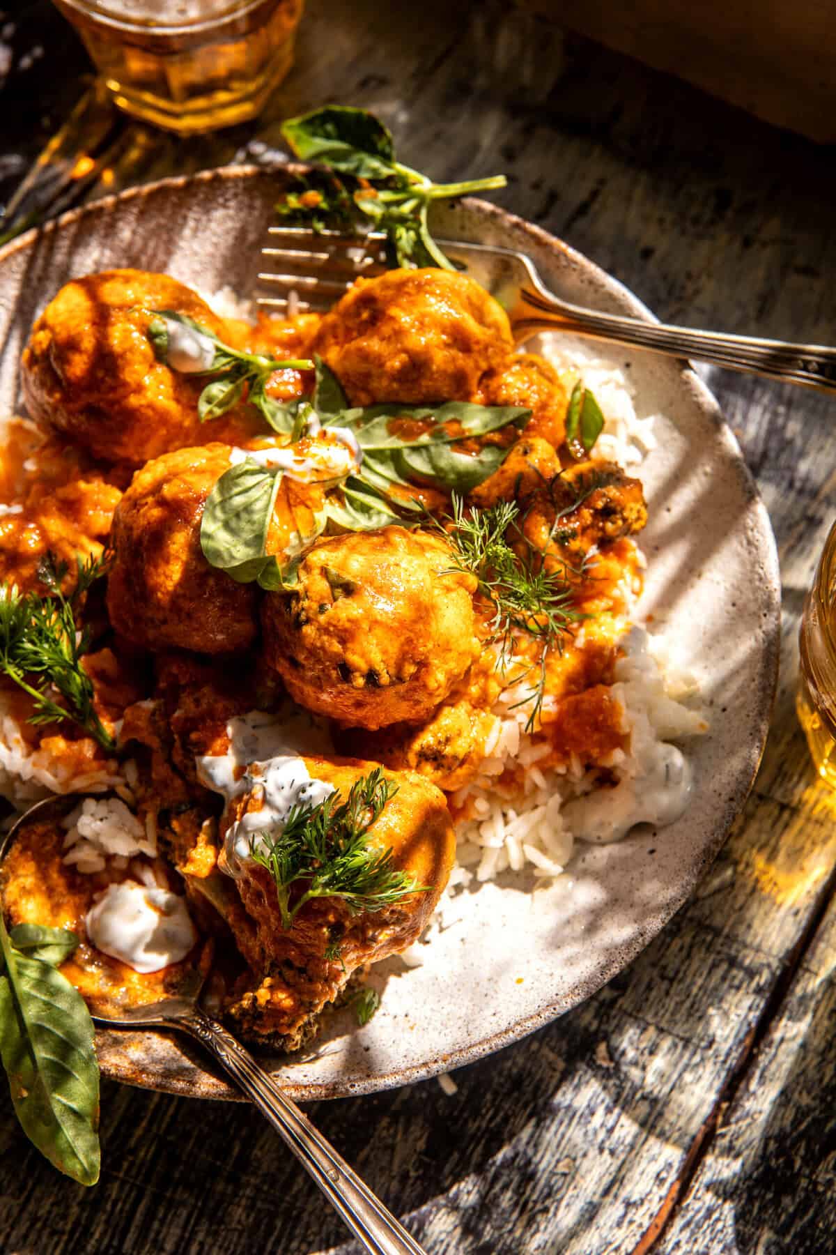 Crockpot Creamy Buffalo Chicken Meatballs | halfbakedharvest.com
