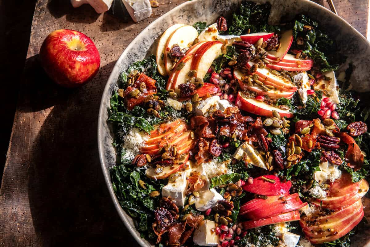 Harvest Brie and Cheddar Apple Kale Salad | halfbakedharvest.com