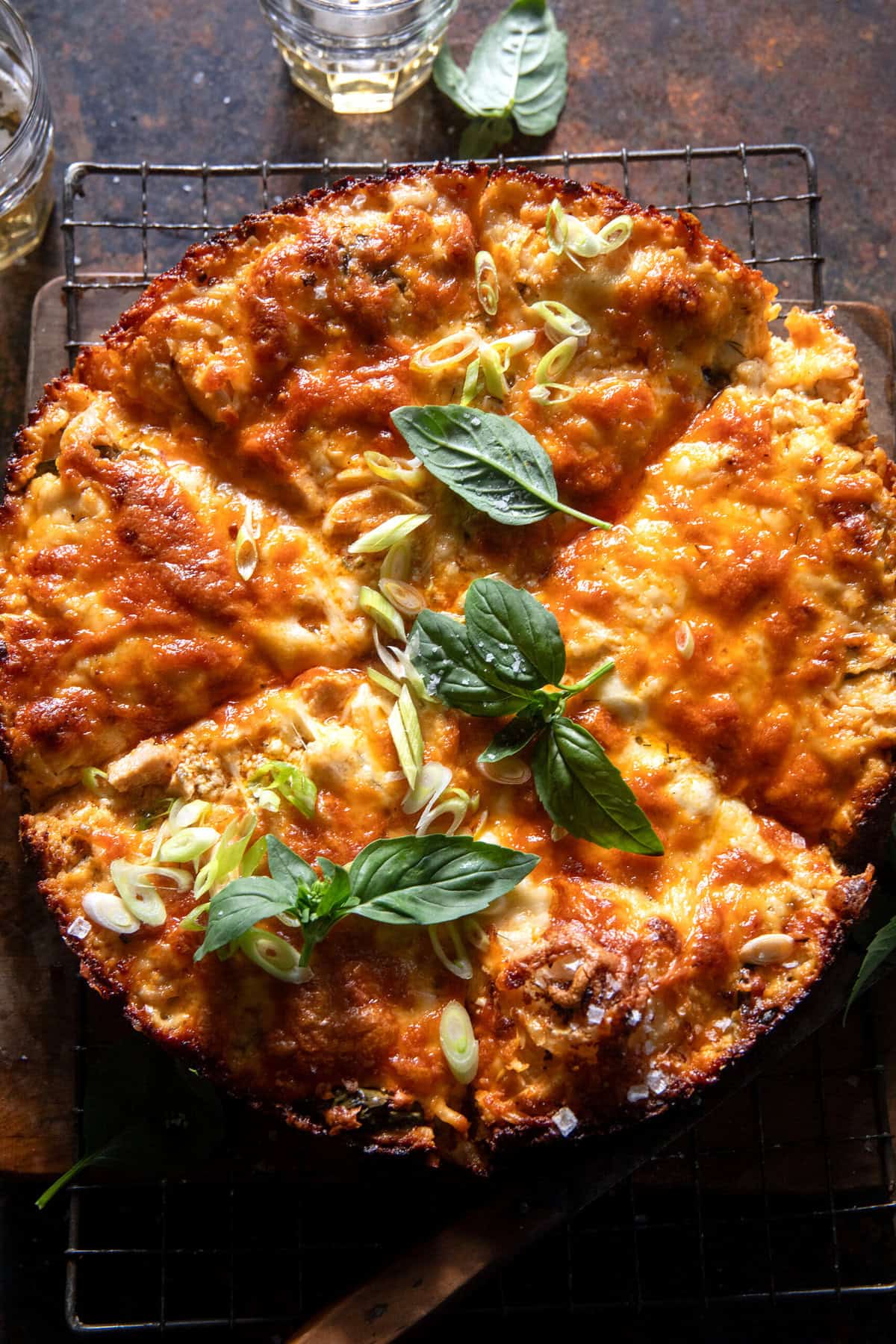 Skillet Crispy Cheese Buffalo Chicken Pizza | halfbakedharvest.com