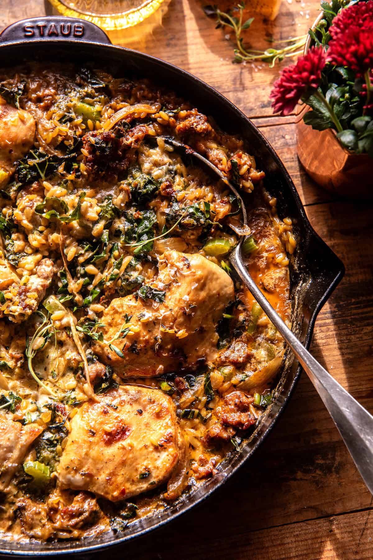 One Skillet Tuscan Chicken and Orzo | halfbakedharvest.com