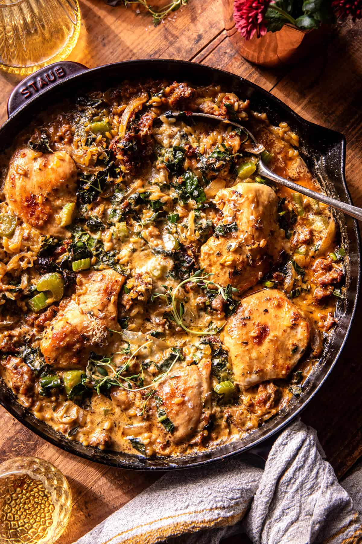 One Skillet Tuscan Chicken and Orzo | halfbakedharvest.com