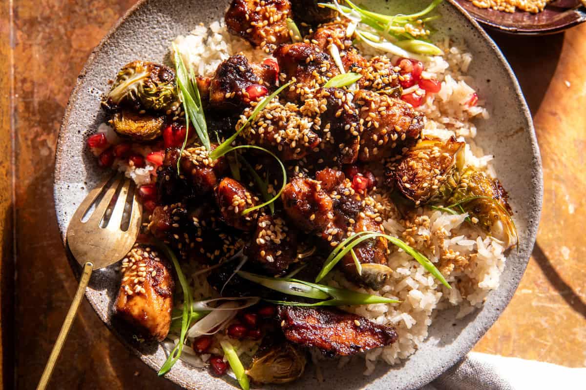 Sheet Pan Ginger Chicken and Brussels Sprouts | halfbakedharvest.com