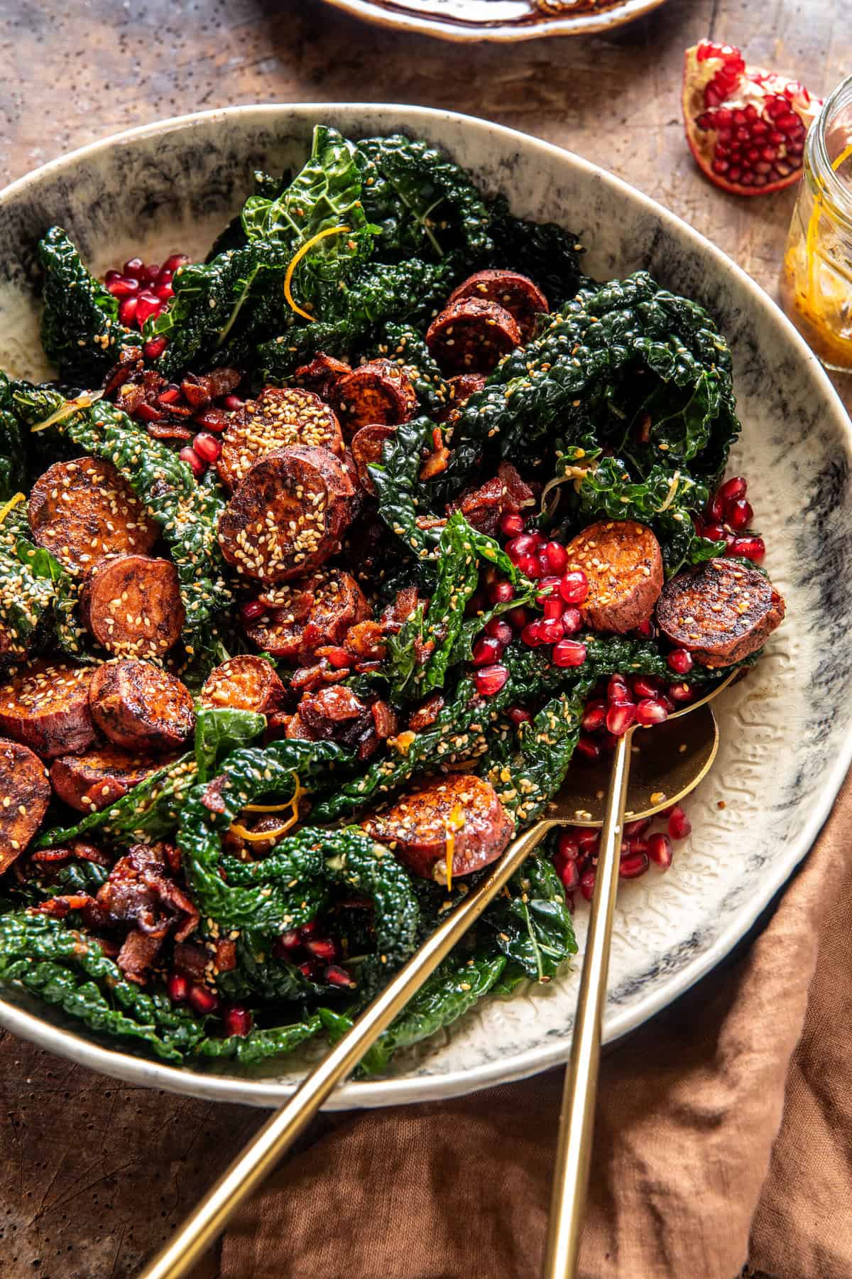 Sweet Potato Bacon Salad with Warm Cider Dressing | halfbakedharvest.com
